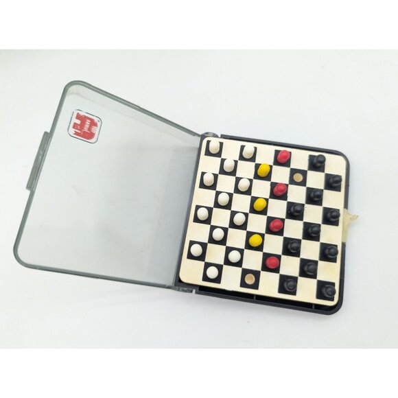 vtg JUMBO Mini Play Draughts Travel Game In Case missing one of each color READ - Picture 1 of 9